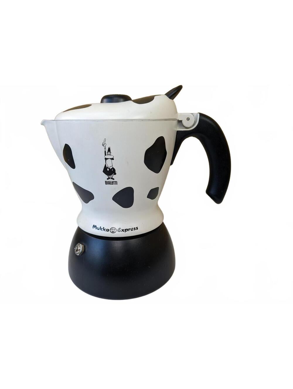 Bialetti Mukka Express Cappuccino Maker Italy Cow-Print White Black Cooker 2-Cup
